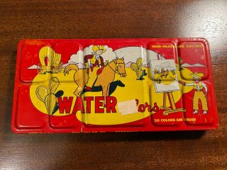 Vintage Western/cowboy Themed Tin Litho Water Color Paint Set By Gem Color Co