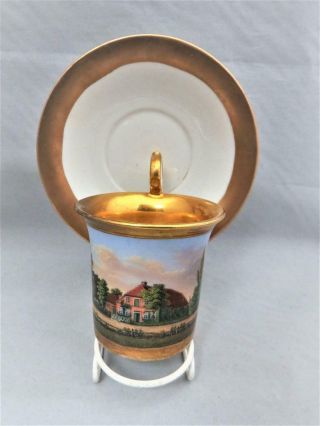 Antique Paris Porcelain Large Hand Painted & Gilded Empire Cup & Saucer 1850 