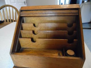 Vintage Oak Stationery Writing Box Tambour Roll Top - Desk Tidy