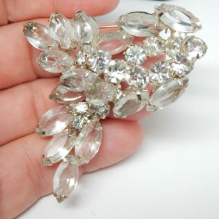 Juliana Clear Crystal Marquise Rhinestone Wreath Spray Vtg Silver Pin Brooch