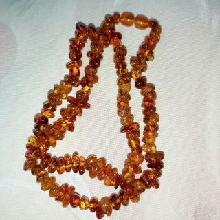 Vintage Honey Cognac Baltic Amber Kaliningrad Polished Nugget Beads Necklace