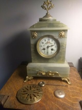 Antique French Onyx & Marble Mantle Clock Signed Mougin
