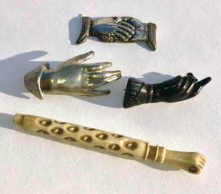 3 X Antique & Vintage Hand Brooches,  Needle Case - No Cover
