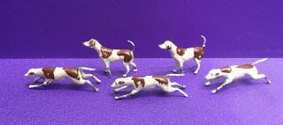 5 Vintage Britains Fox Hunting Hound Dogs Lead Toy Figures England