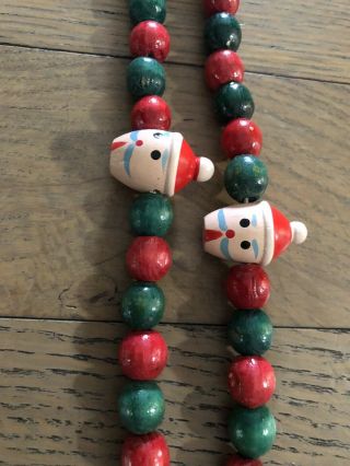 Vintage Christmas Garland Wooden Beads Wood Red Green Santa 102” (8.  5 Ft)