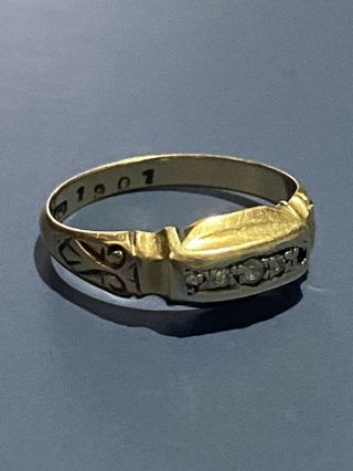 Antique 1901 Ring 18ct Gold 4 Diamonds (one Diamond Missing) Size M