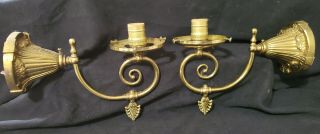 Matched Pair (2) Ornate Solid Brass Electric 10 " Wall Sconces 4 " Shade Fitters