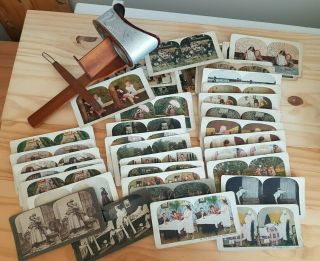 Antique Underwood The Mercury Stereoscope 1904 Viewer & 37 Stereoview Cards
