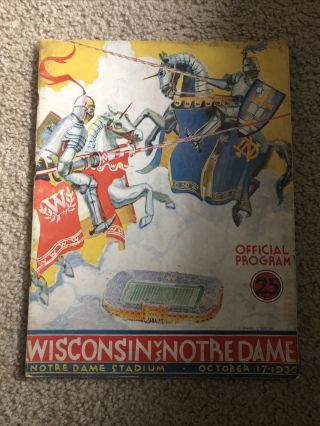 Rare 1936 Notre Dame Vs Wisconsin Badgers Official Program Football