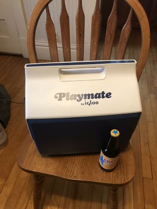 Vintage Playmate By Igloo Personal Cooler Blue And White Lunchbox