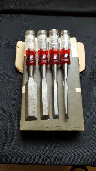 Vintage Great Neck Wood Chisel Set,  500 Made In Usa Forged Alloy Tool Steel
