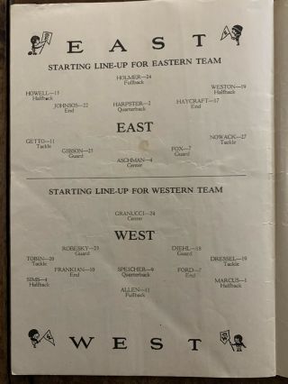 1928 EAST vs WEST All - Star game Football Program/BLUE HOWELL/HOWARD HARPSTER 2