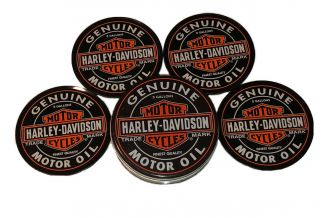 Harley Davidson Motor Oil Can Set Of 4 Coasters In Collectable Tin