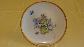 Vintage Hand Painted Bread Plate With Purple Violets Signed