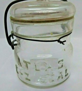 One Vintage Atlas E Z Seal 1/2 Half Pint Canning Jar W/ Wire Bail & Lid
