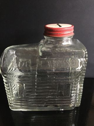 Vintage Log Cabin Maple Syrup Glass Coin Bank
