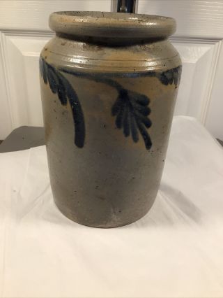 Gorgeous Antique Stoneware Crock With Cobalt Blue