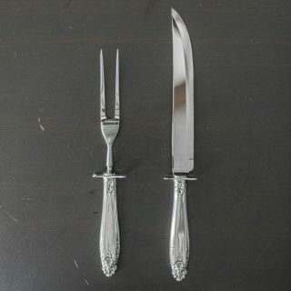 International Silver Prelude Steak Carving Knife / Fork Set Sterling & Stainless