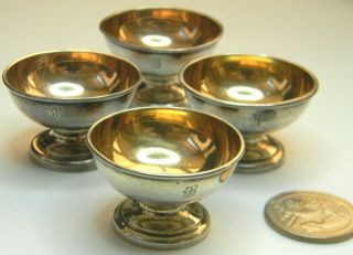 4 Antique Signed Tiffany & Co.  Sterling Pedestal 1 1/2 " Wide Small Salt Bowls
