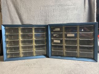 2 Vintage 15 Drawer Akro - Mils Metal Hardware Cabinets Organizer Storage Usa