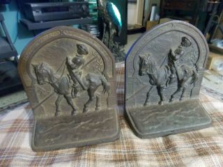 Antique Cast Iron/bronze Spanish Soldier On Horse Back Bookends Vg