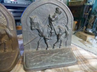Antique Cast Iron/Bronze SPANISH SOLDIER ON HORSE BACK Bookends VG 2