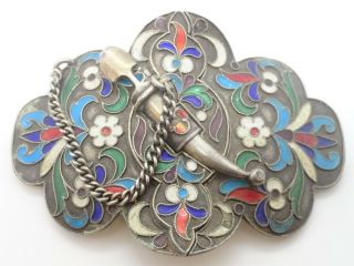 Antique Russian Silver 84 Cloisonne Enamel Belt Buckle,  37 Grams