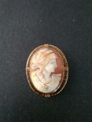 Antique 14k Yellow Gold Cameo Brooch Pendant Pin