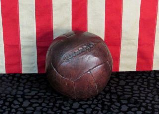 Vintage Antique Brown Leather Medicine Ball Laces Boxing Training 9 Lbs.  Display