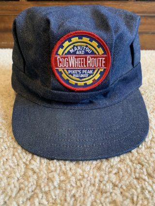 Vintage Denim Manitou And Pikes Peak Railway Cog Wheel Route Hat Made In The Usa