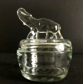 Vintage Jeannette Clear Glass Elephant Top Powder Jar/trinket Box,  5 " Tall