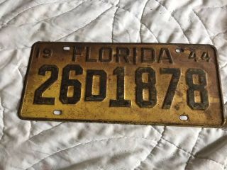 1944 Florida License Plate 26d 1878