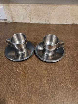2 Vintage Breville Cafe Roma Stainless Steel Insulated Expresso Cups & Saucers