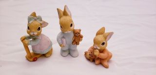 Set Of 3 Vintage Ceramic Homco Bunny Rabbit Figurines 1466 Sri Lanka