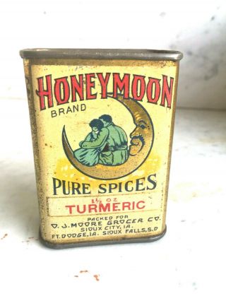 Antique Honeymoon Lithographed Spice Tin Sioux City Iowa