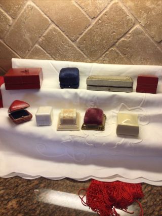 9 Antique Jewelry Celluloid Velvet Art Deco Presentation Ring Box Red Ivory Blue