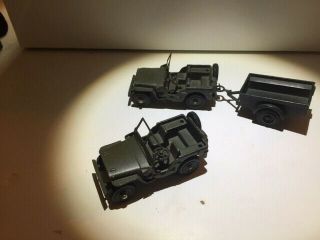 Two Vintage Jeep Dinky Toys Made In France Meccano With Solido Trailer