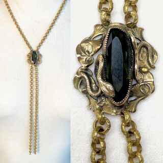 Victorian Snake Part W Vtg Textured Rolo Chain Necklace Golds Tassel Drop Lariat