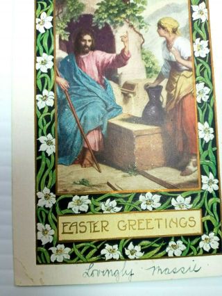 Vintage Postcard Easter Greetings Embossed Jesus Christian 2