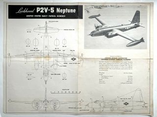 Vintage U.  S.  Navy Lockheed P2v - 5 Neptune Patrol Bomber Drawing Plans 20.  5 " X15.  5 "