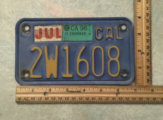 California Vintage Motorcycle Blue/yellow License Plate 2w1608 Jul 1996 Stickers