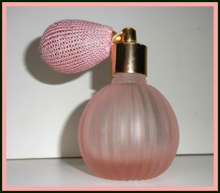 Vintage Frosted Pink Swirl Glass Perfume Bottle With Atomizer