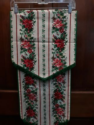 Set Of 2 Vtg Holiday Fabric Table Runners Christmas Floral Poinsettias Red Green