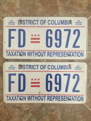 (2) Washington Dc Taxation License Plate Tag - Fd 6972 District Of Columbia