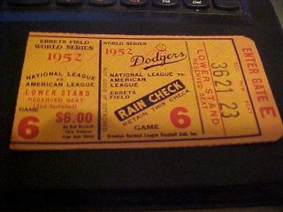 1952 World Series Ticket Stub Brooklyn Dodgers Game Ebbets Field Game 6 Xlnt