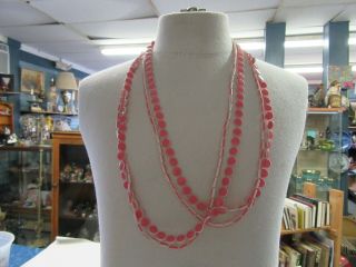 Vintage Pink And White Long Necklace.  52 "