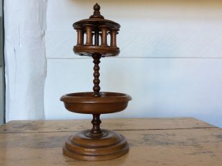 Antique French 19th Century Treen Fruit Wood Bobbin Stand Sewing Textiles