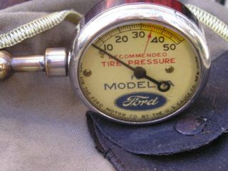 1928 - 1931 Vintage Model A Ford Us Tire Gauge Antique Leather Pouch Display Parts
