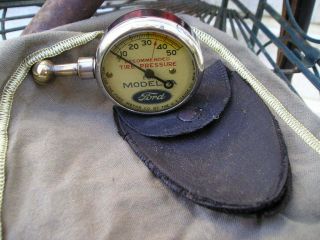 1928 - 1931 Vintage Model A Ford US Tire Gauge Antique Leather Pouch Display Parts 2