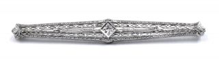 Antique Art Deco Fancy Filigree Diamond Bar Stick Pin Brooch 14k White Gold